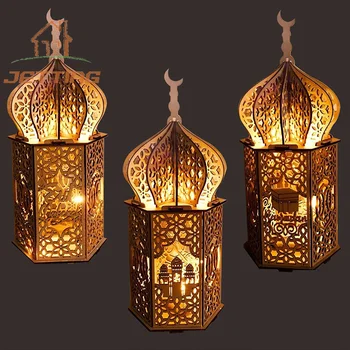 Ид Рамадан Мубарак Мусульманский светодиодный орнамент DIY Craft Деревянный Фонарь Ночник Украшение домашнего стола Лампа