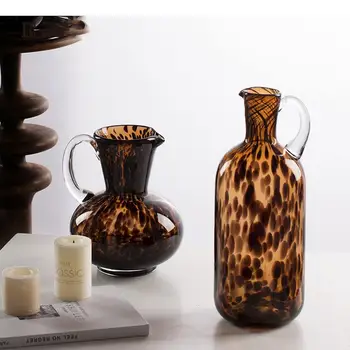 Коричневая стеклянная ваза с леопардовым принтом Украшение стола Цветочные горшки для гидропоники Декоративная цветочная композиция Цветочные вазы современного декора