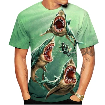 Новая модная повседневная креативная футболка с 3D-принтом Shark для мужчин и женщин с короткими рукавами