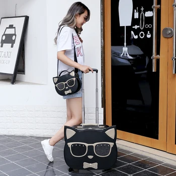 Новый мультфильм Hello Cat 18-дюймовая студенческая тележка для девочек, багажная сумка, женский чемодан на колесиках, дорожная сумка с косметичкой