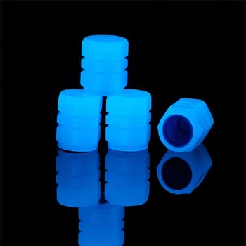 Один комплект (4шт) Синих флуоресцентных крышек штока клапана автомобиля, Универсальная крышка воздушного клапана колеса, шины