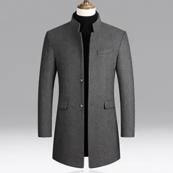 Повседневный мужской тренч, однотонное классическое пальто средней длины, однотонный тонкий тренч