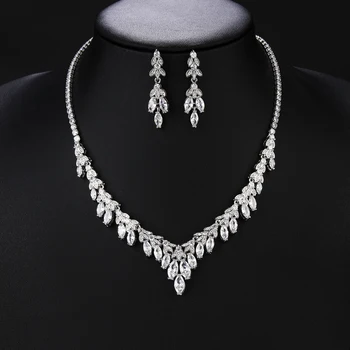 Роскошный набор свадебных украшений с кубическим цирконием, женское свадебное ожерелье и серьги CN10758