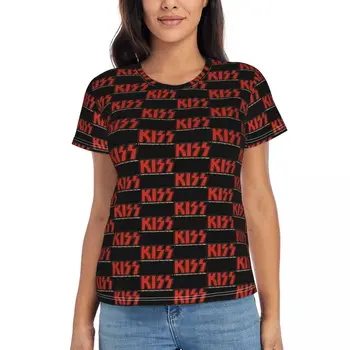Футболка с логотипом Kiss Band, Женская футболка с принтом рок-группы, футболки Y2K в стиле ретро с круглым вырезом, уличная футболка с коротким рукавом, Летние топы с графическим рисунком